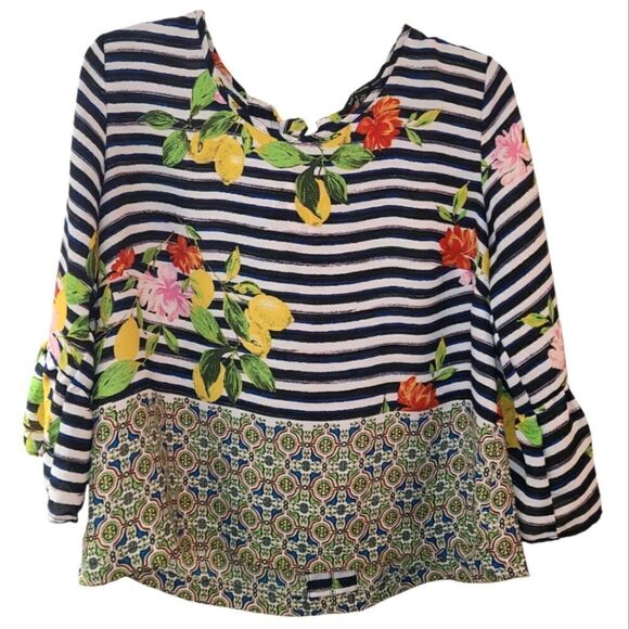 Zac & Rachel Floral Fruit Stripe Print Blouse - Picture 1 of 8